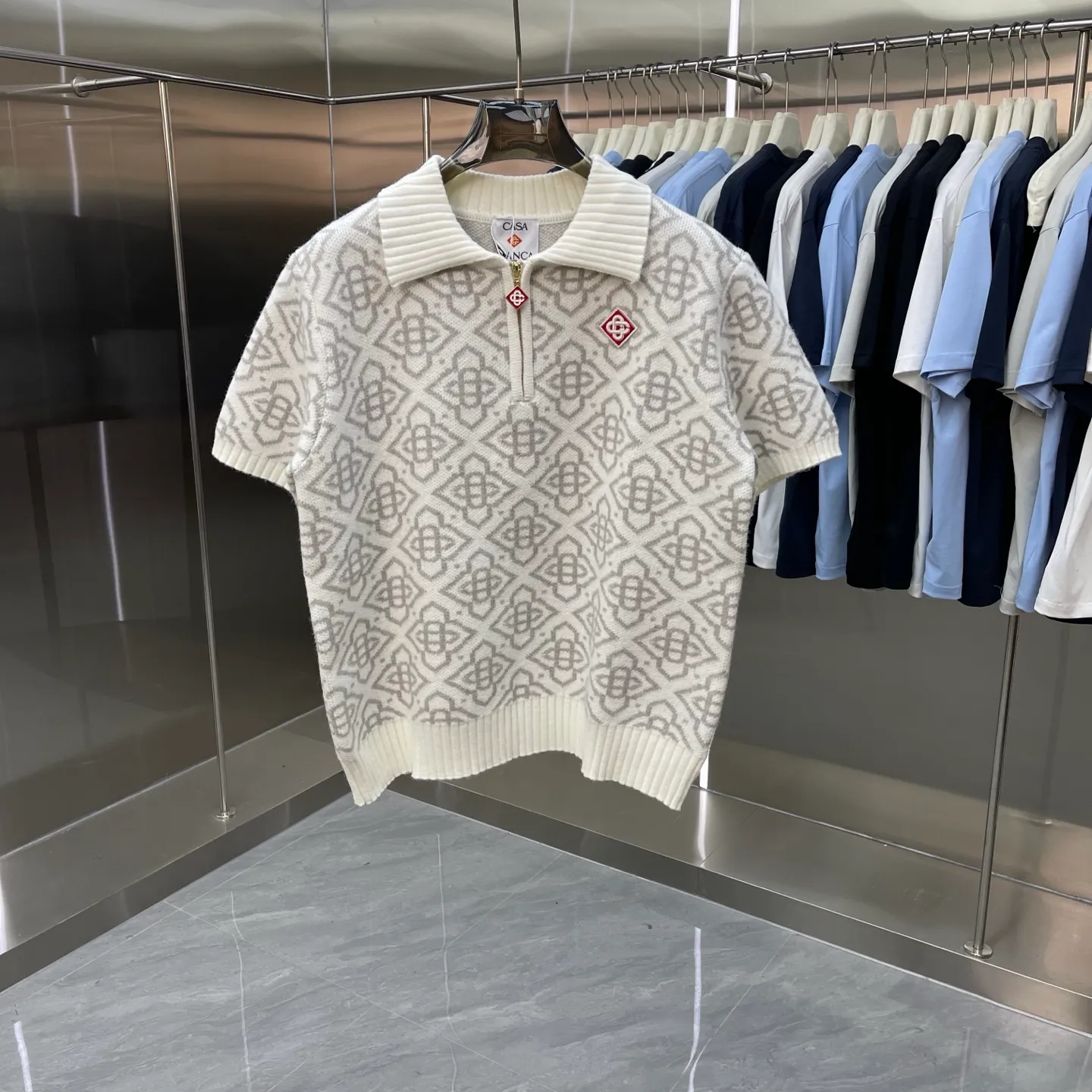CASABLANCA Casablanca sweater short-sleeved polo. Original development. Comfortable upper body. Imported equipment. Original high-density embroidered seal. Factory OEM for domestic first-line brands. Impeccable workmanship. Sizes: S M L XL